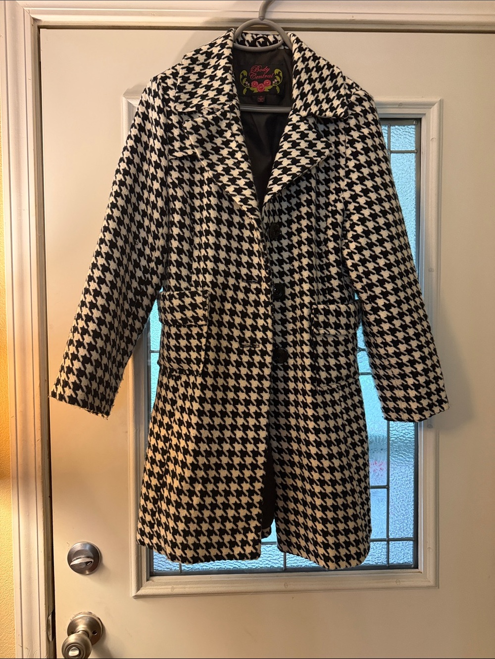 Body Central Black & Cream Houndstooth Pea Coat - Picture 1 of 4
